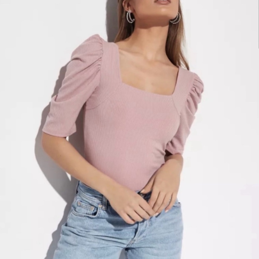 Free People We The Free Night Lily Puff Sleeve Square Neck Top Large NWT